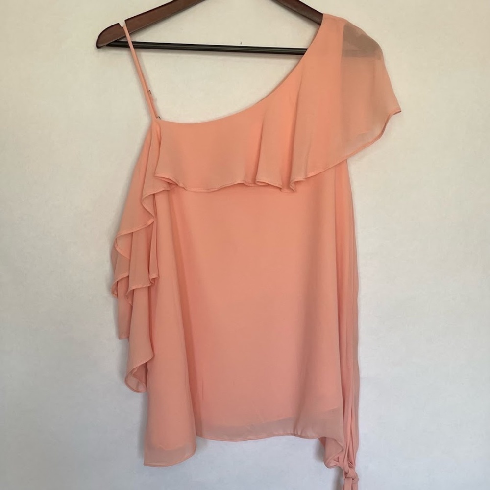 Mary & Mabel Pink Ruffle Cami One Shoulder Blouse Top with Tie; Size Medium
